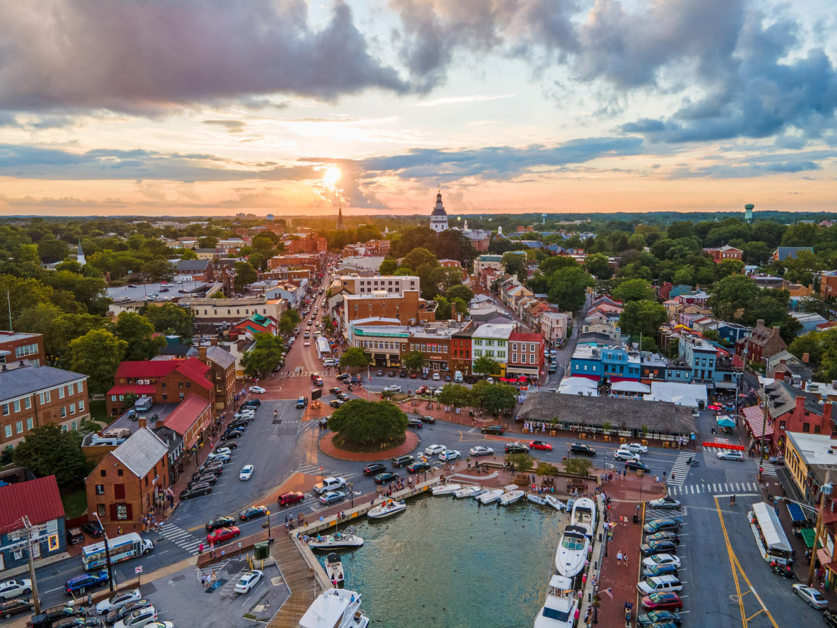 Downtown Annapolis at sunset from above