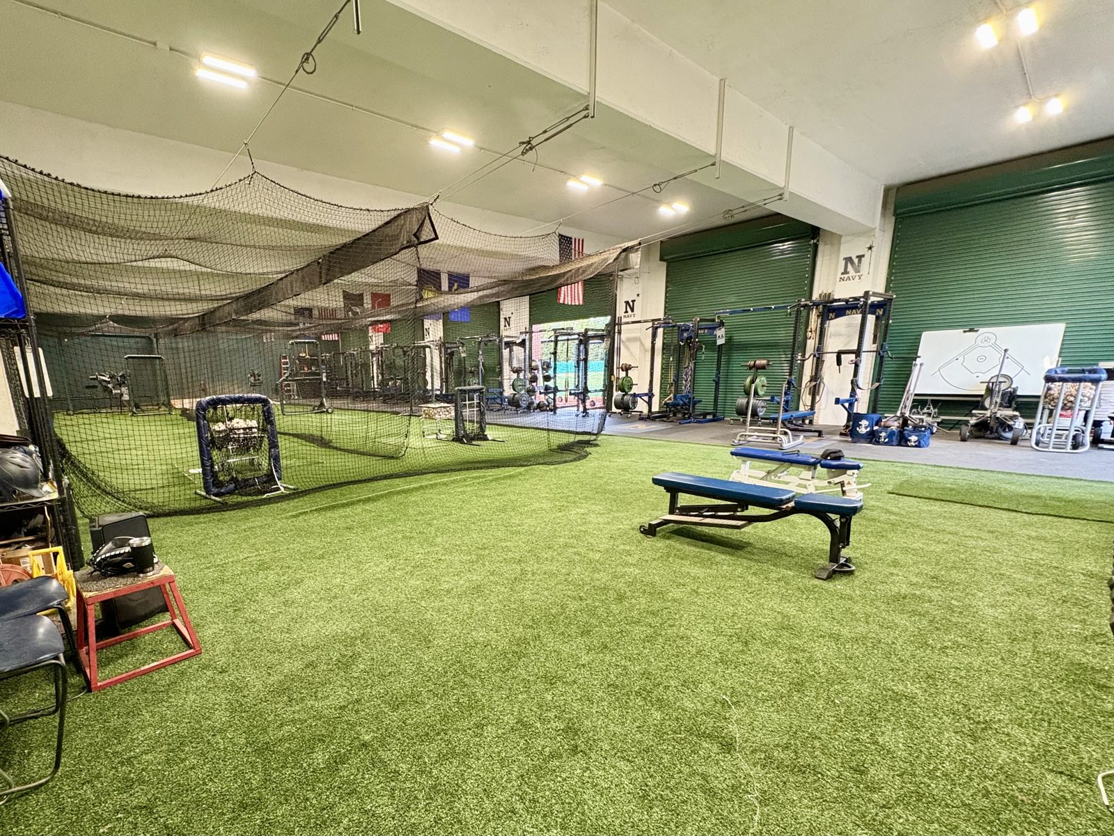 Indoor facility with full turf, batting cages and weight racks